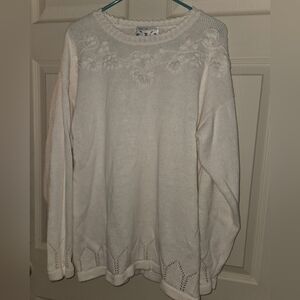 Women's Terracotta Brand White Knit Sweater with Floral Details See Photos